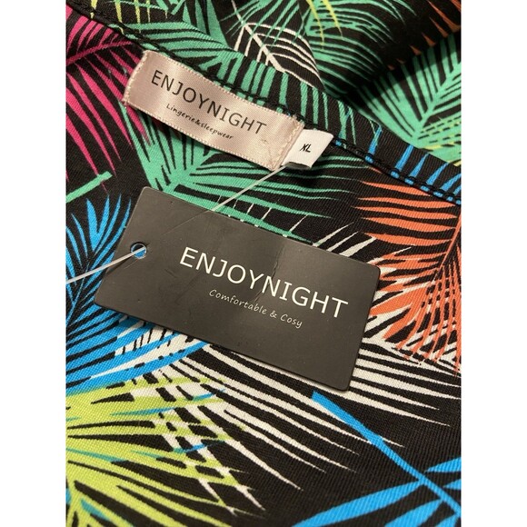 Women's ENJOYNIGHT Sleepwear Gown Size XL NWT Palm Leaves Colorful Short Sleeve - Picture 5 of 12